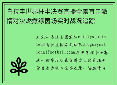 乌拉圭世界杯半决赛直播全景直击激情对决燃爆绿茵场实时战况追踪